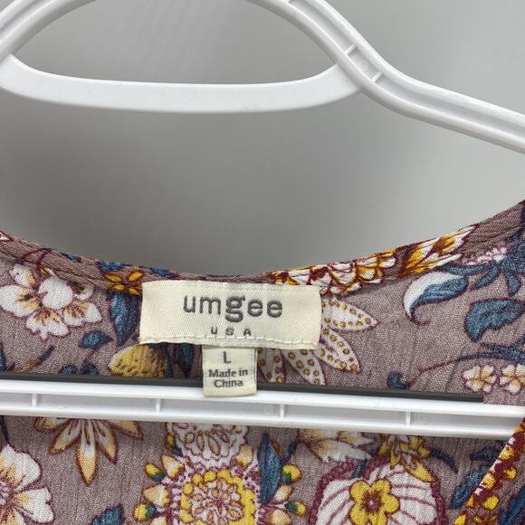 Umgee bohemian faux wrap flutter sleeve hippy cropped mixed media top size L - Picture 3 of 5